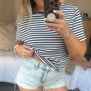 Chaser Black and White Striped Tee